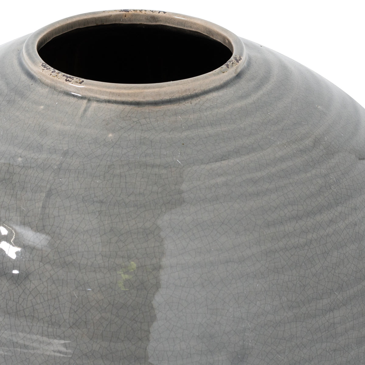 Close-up of the opening and fine grey crackle glaze on the Garda Regola Vase