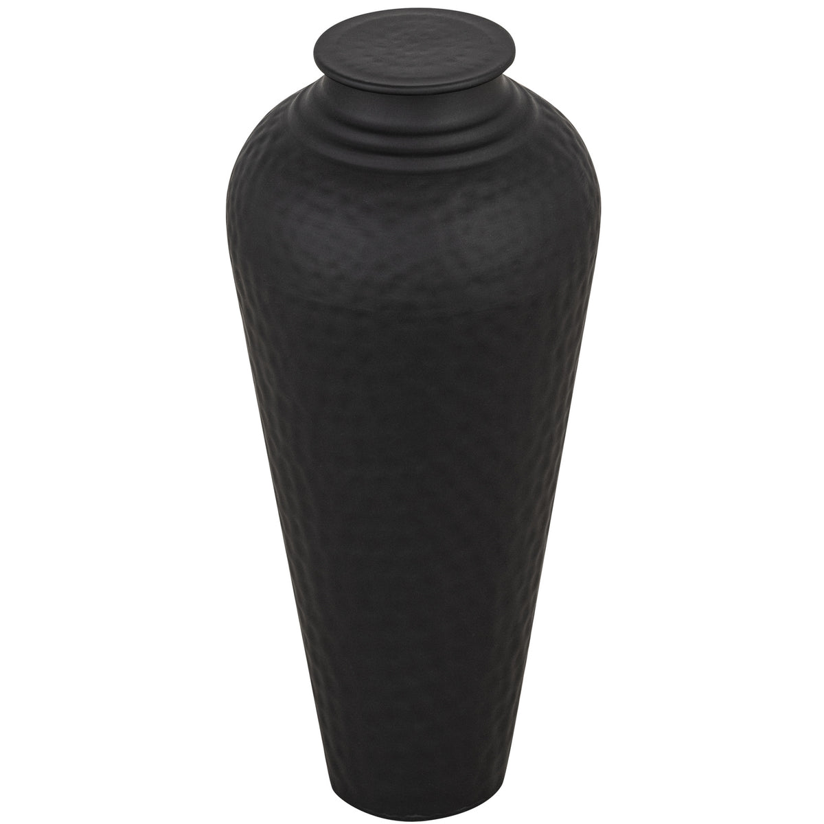 Elevated view of the circular top and neck of the Matt Black Hammered Vase