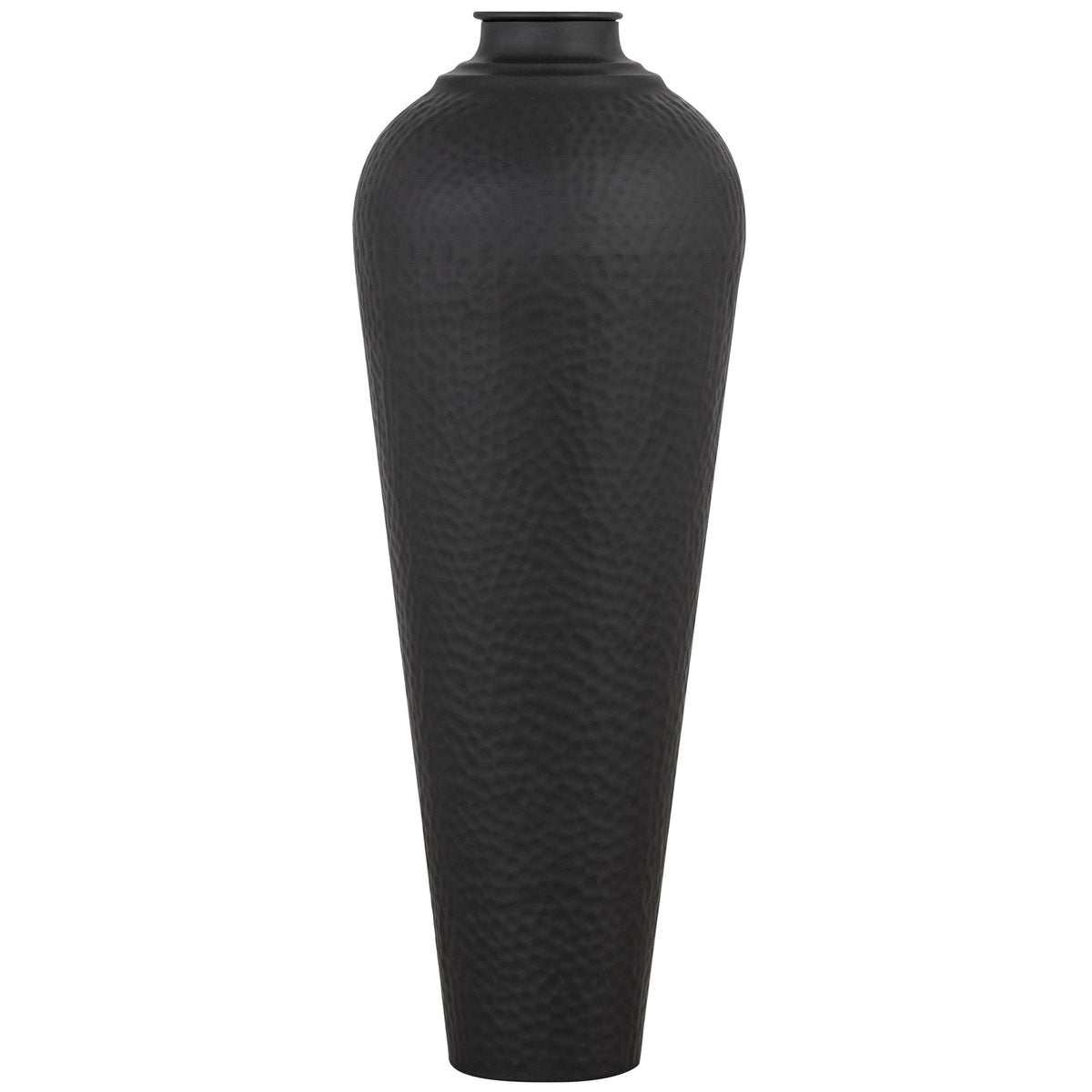 Elevated view of the top and neck of the Matt Black Medium Hammered Vase