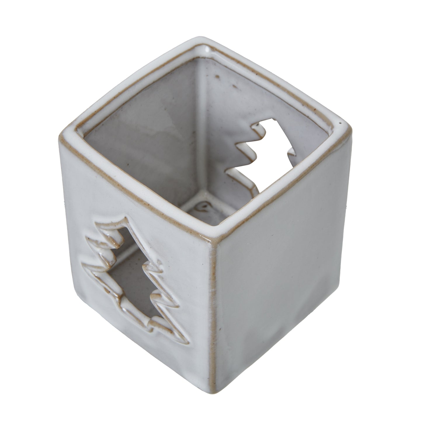 White Ceramic Tree Cut-Out Square Tealight Holder - Christmas Candles & Candle Accessories