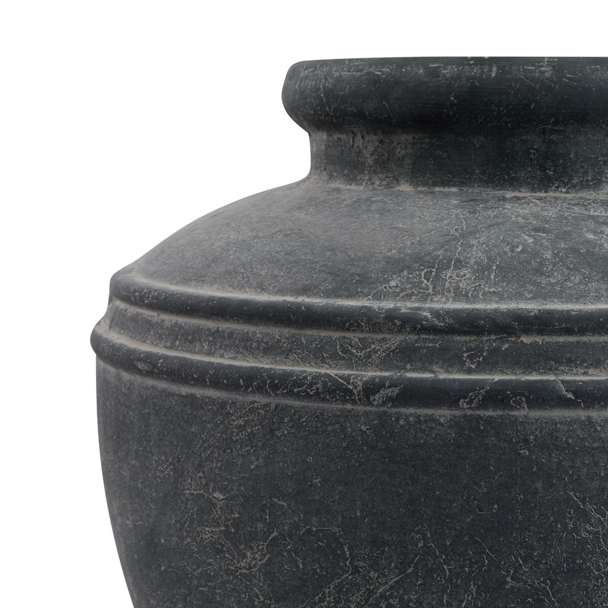 Raised shoulder bands and distressed grey surface on the Amalfi Grey Water Pot
