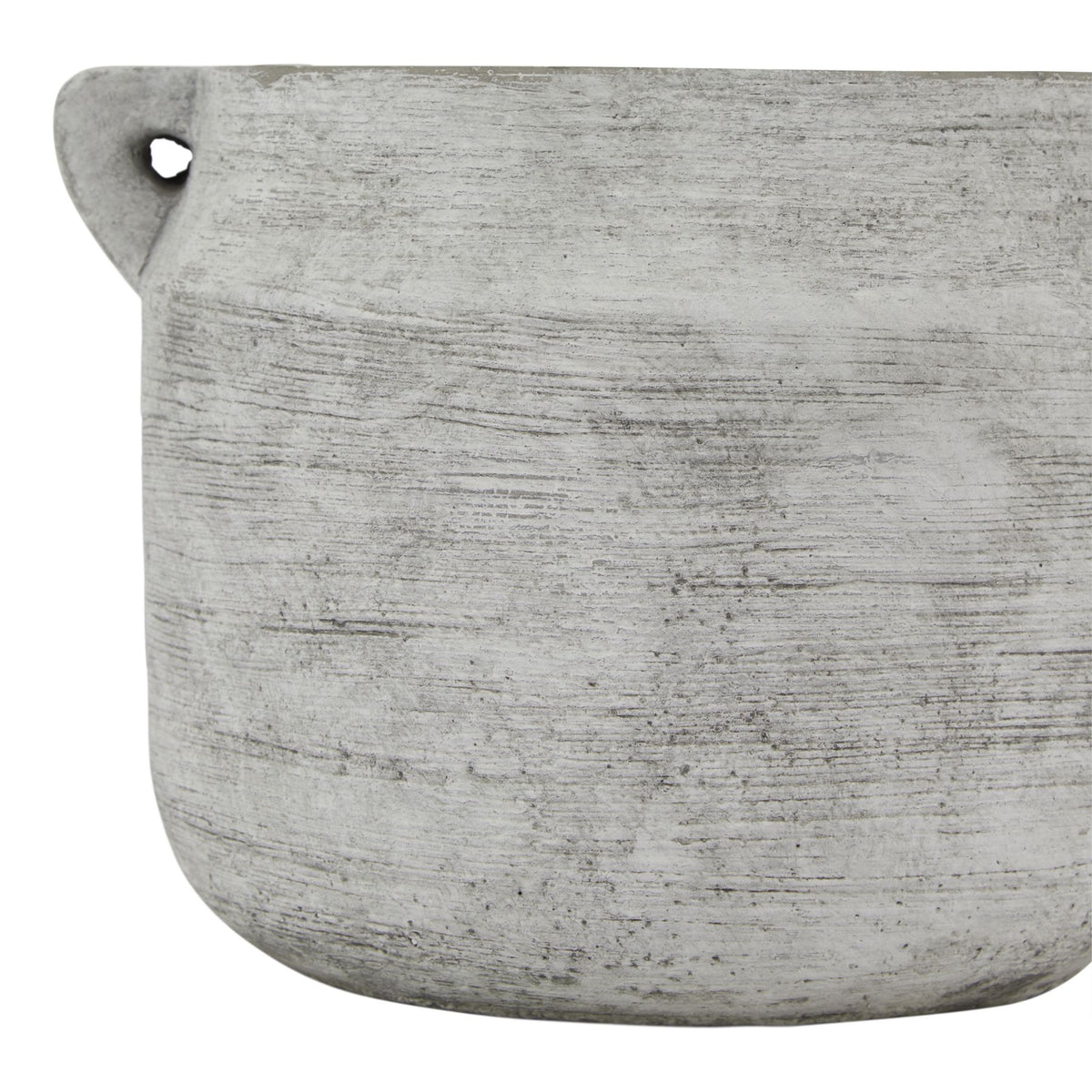 Close-up of a side handle and weathered horizontal texture on the Athena Stone Hydria Pot