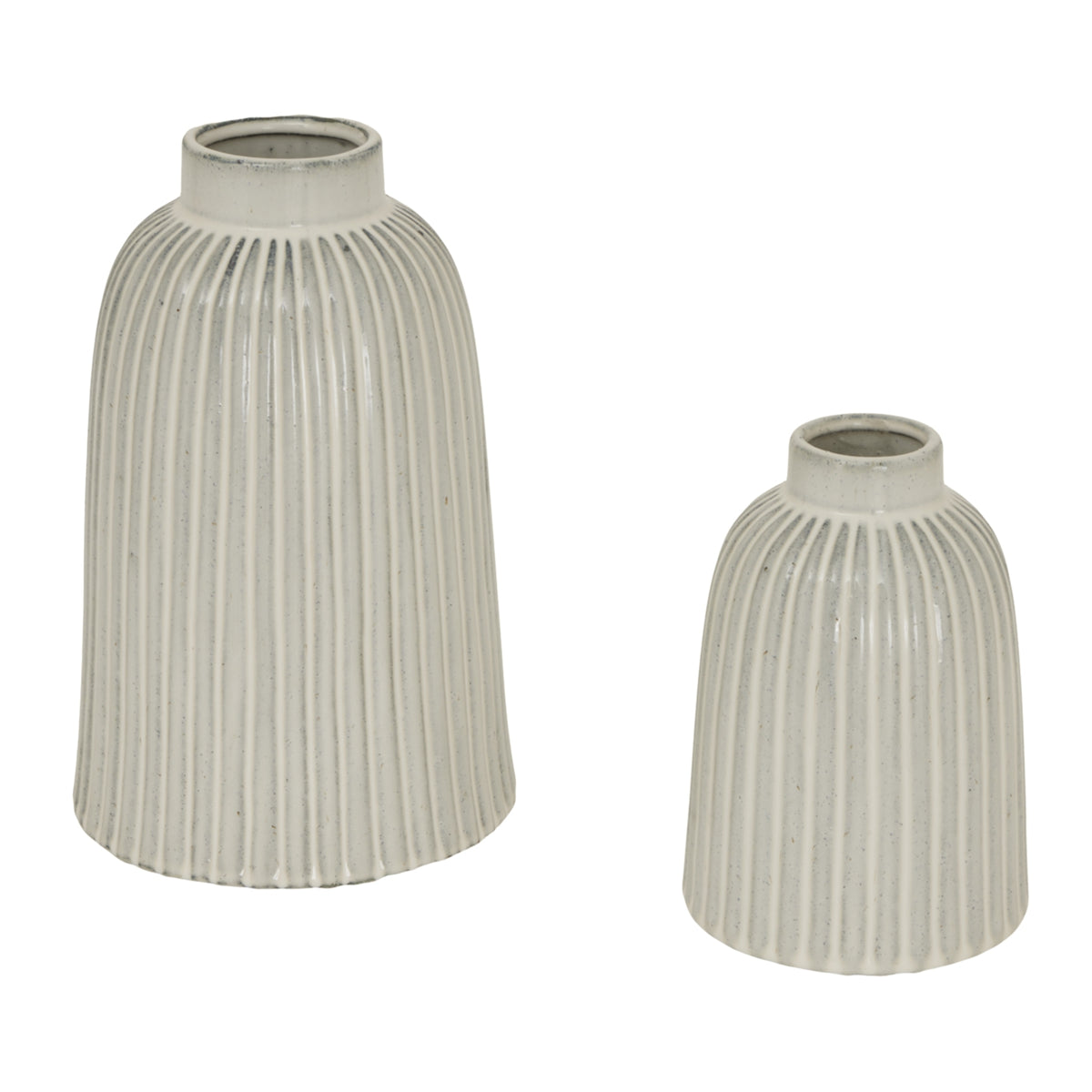 Monte Medium Bell Vase at right beside the larger coordinating white ribbed vase