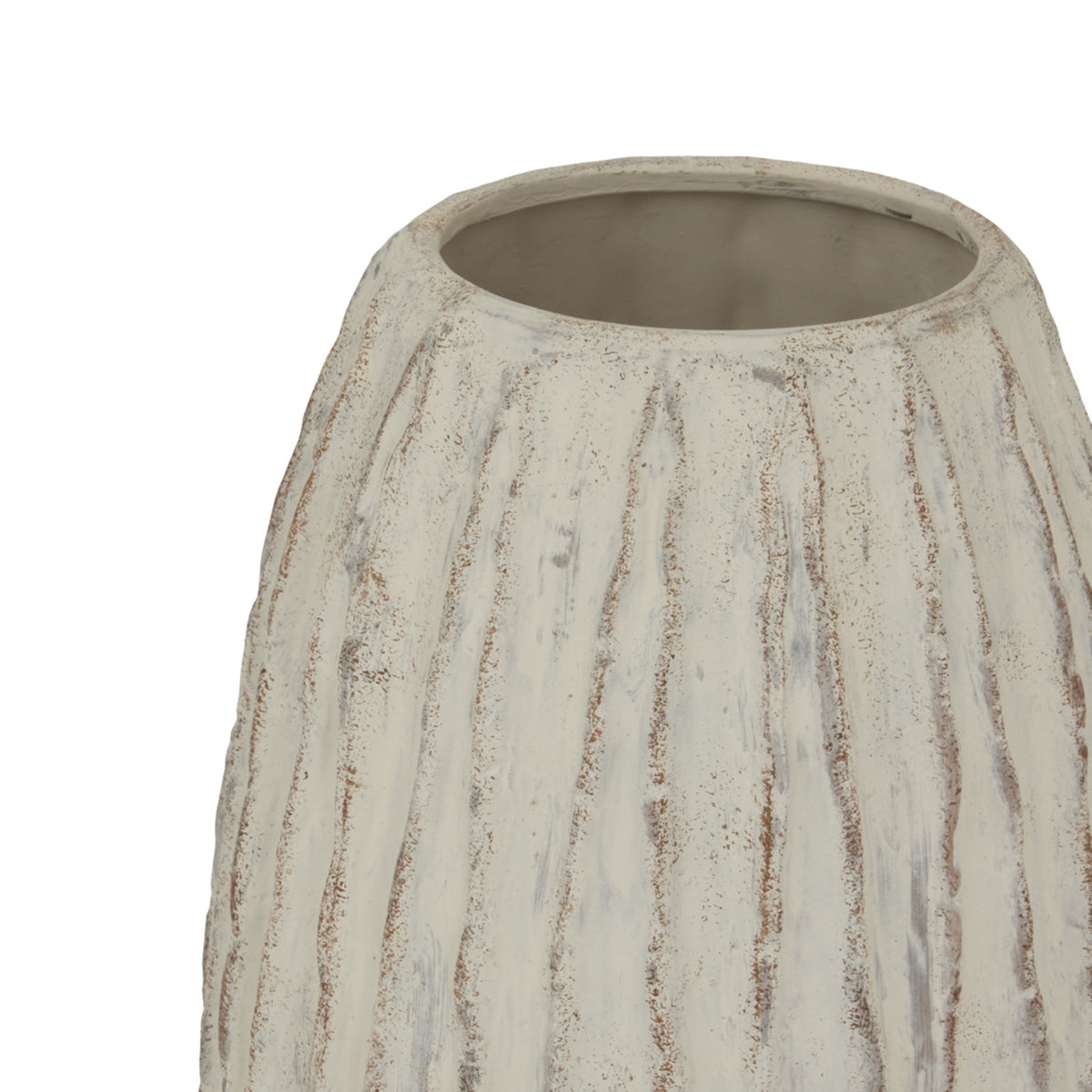 Close-up of the opening and weathered vertical fins on the Lorenzo Large Fin Vase