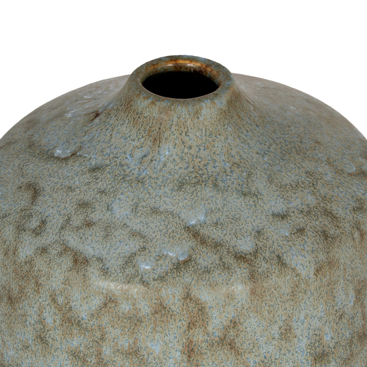 Elevated detail of the small opening and varied grey finish on the Capella Bottle Vase