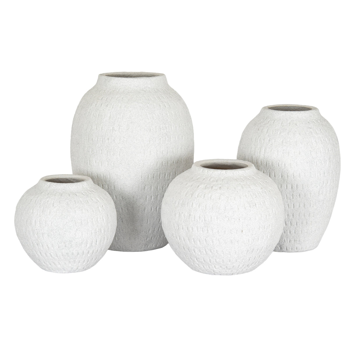 Ashen Large Tall Vase at back left in a group of four coordinating white Ashen vases