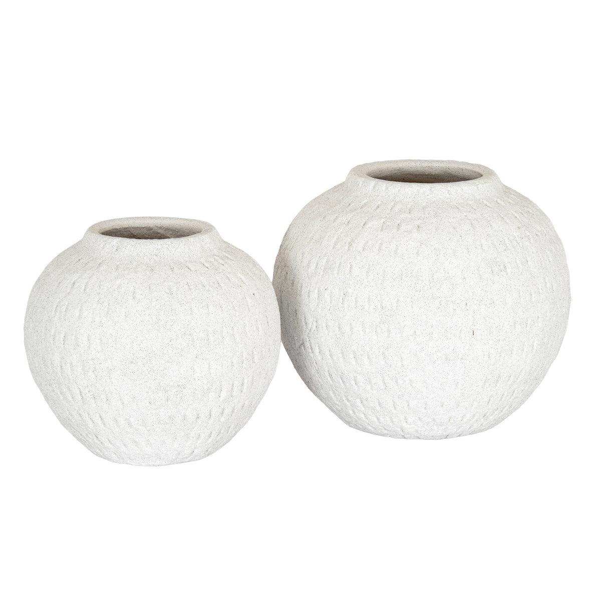 Ashen Large Round Vase at right beside the smaller coordinating white vase