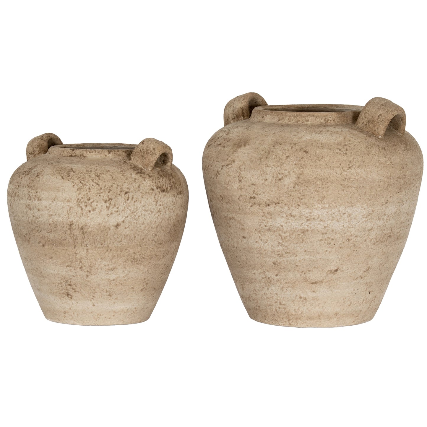 Terra Large Urn Vase at right beside the smaller coordinating handled vase