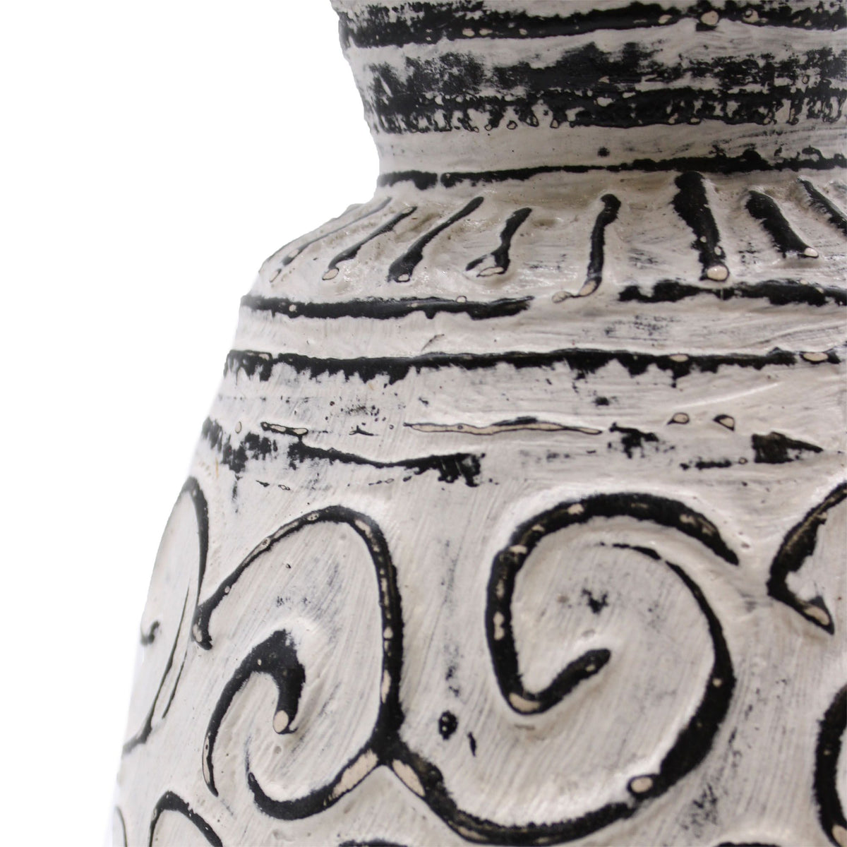 Detail of the dark curling decoration on the Swirls Shaped Vase in Cream