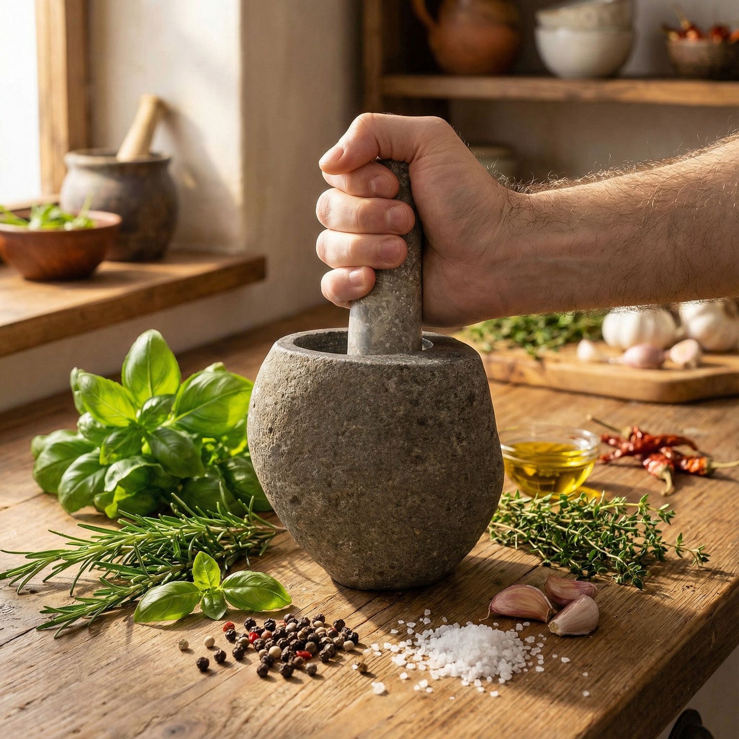 Natural Riverstone Decorative Pestle & Mortar -Medium (aprox 12x8cm) - Image natural-riverstone-decorative-pestle--mortar-medium-aprox-12x8cm-mpm-22