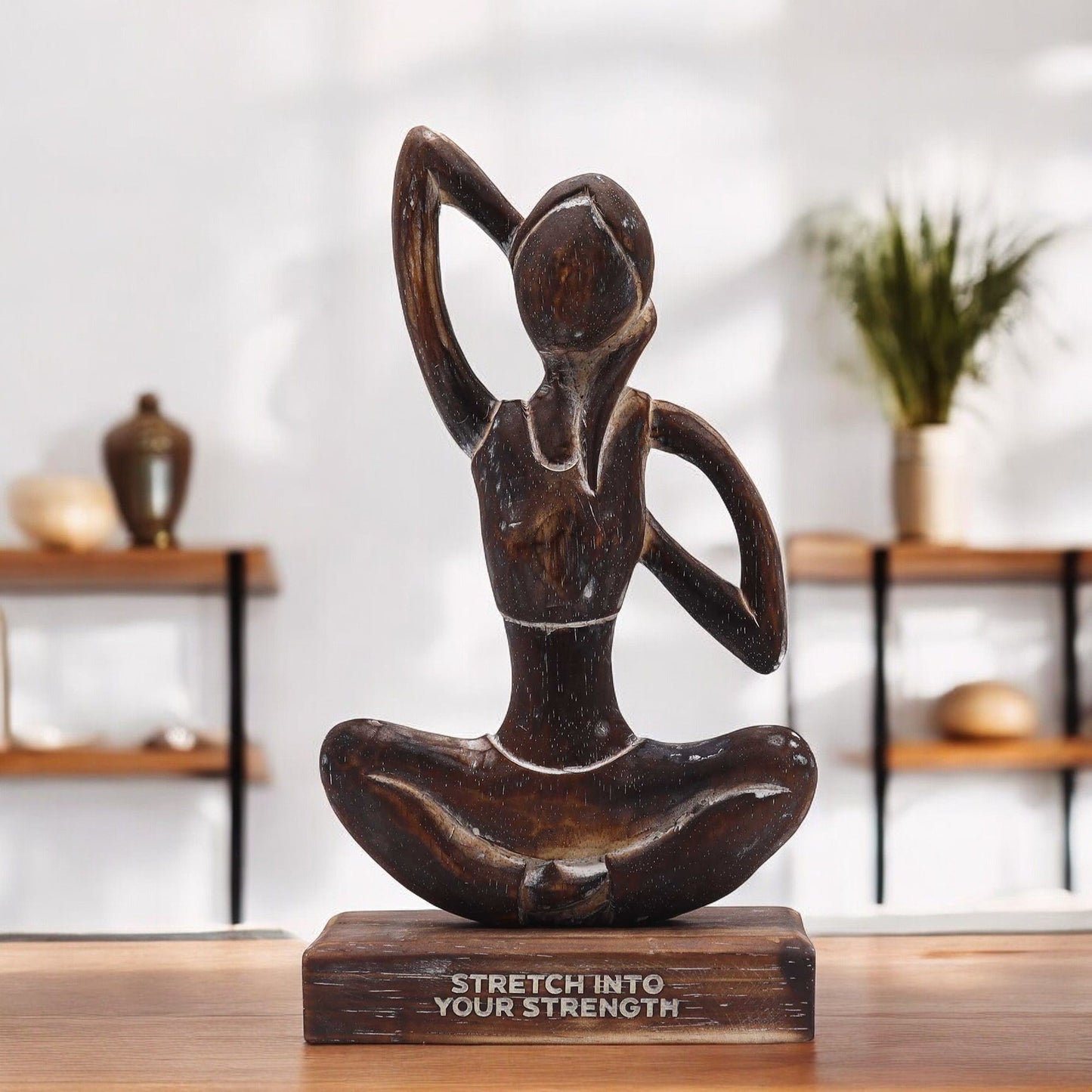 Wooden Yoga Lady - Antique - Cow Face Pose - "Stretch into Your Strength" - Image wooden-yoga-lady--antique--cow-face-pose--stretch-into-your-strength-wyl-02