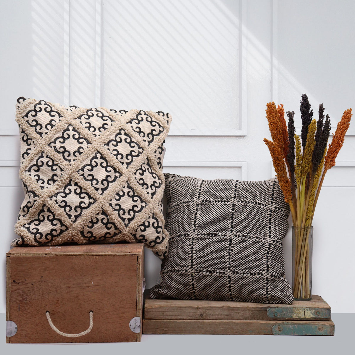 Wide Grey Herringbone Cotton Cushion Cover – 40 x 40cm