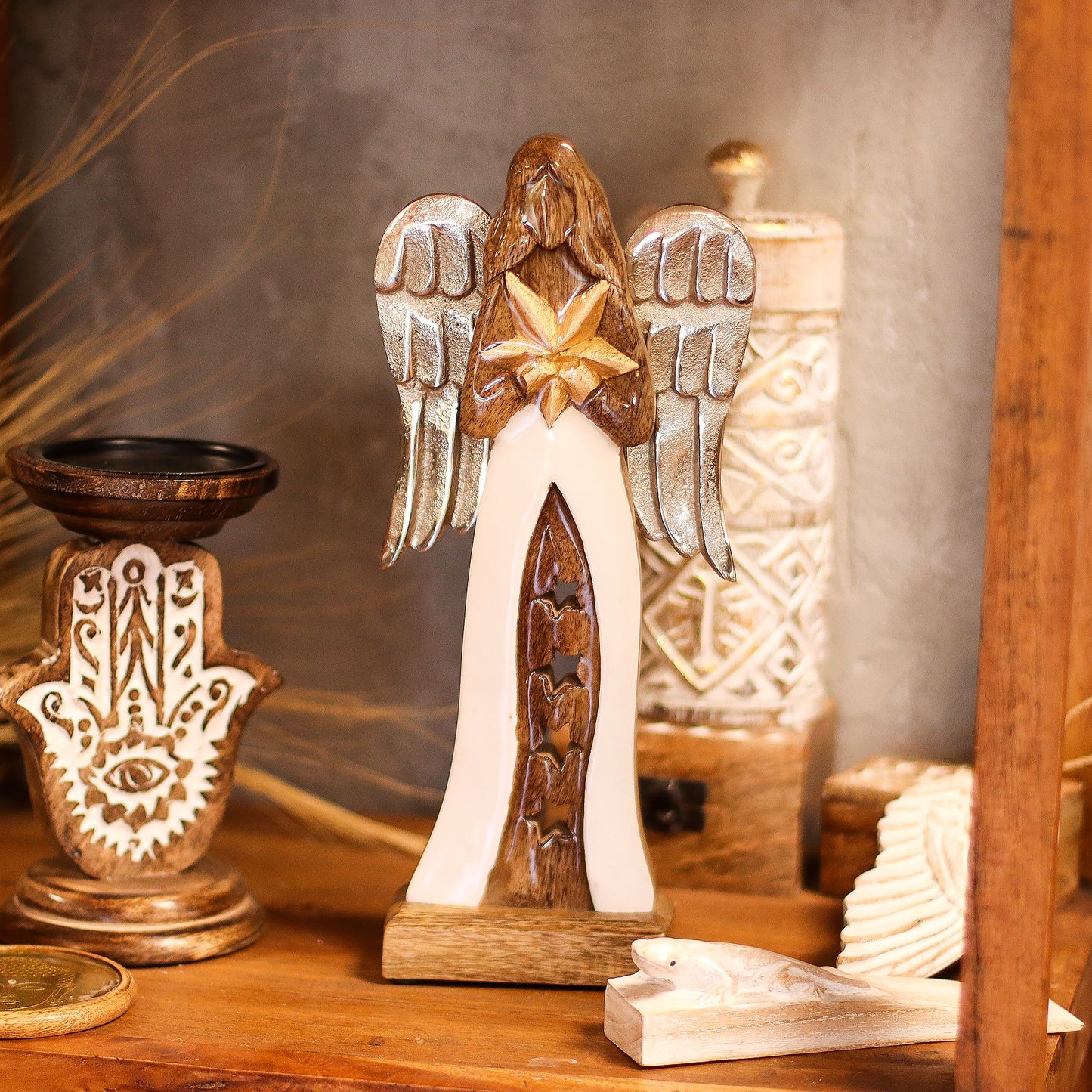 Large Mango Wood Star Angel Metal Wings & Enamel Detail - Image large-mango-wood-star-angel-metal-wings--enamel-detail-wang-12