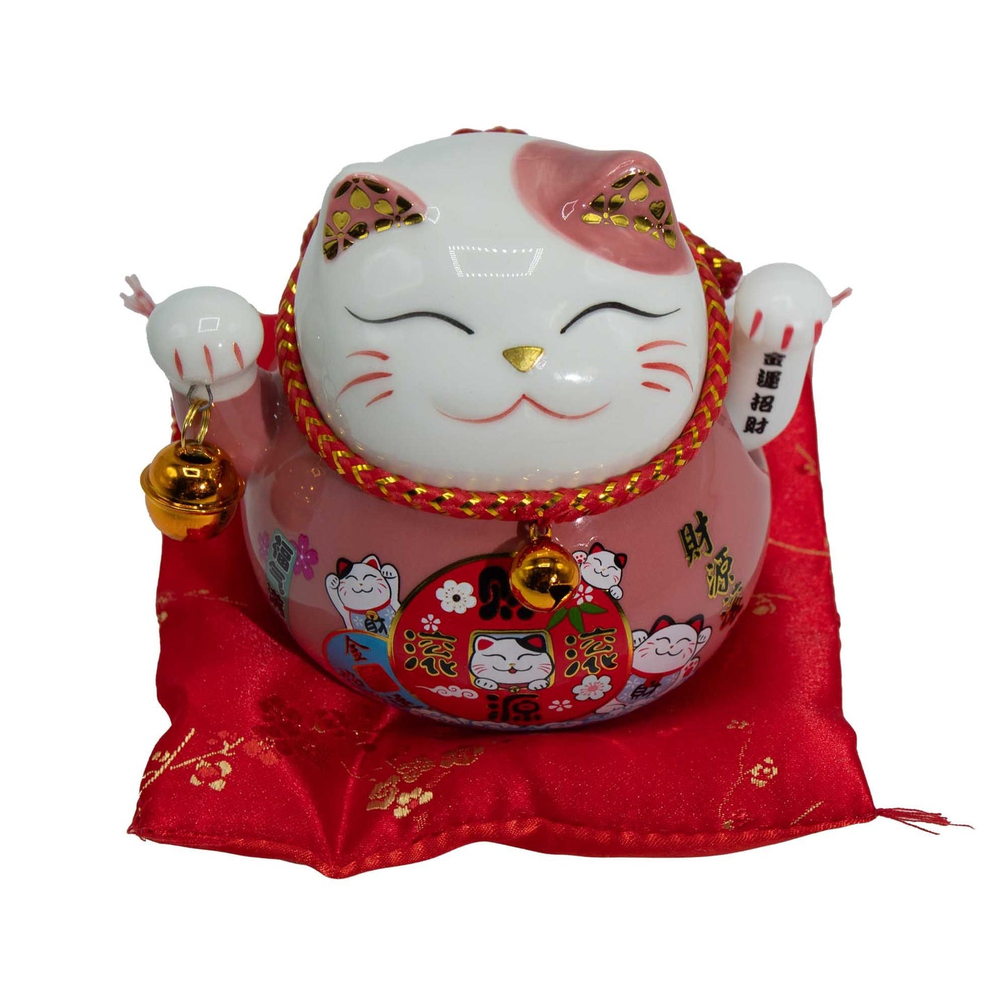 Ceramic Money Cat Moving Hand - Pink on Cushion - Image ceramic-money-cat-moving-hand---pink-on-cushion-mcat-19