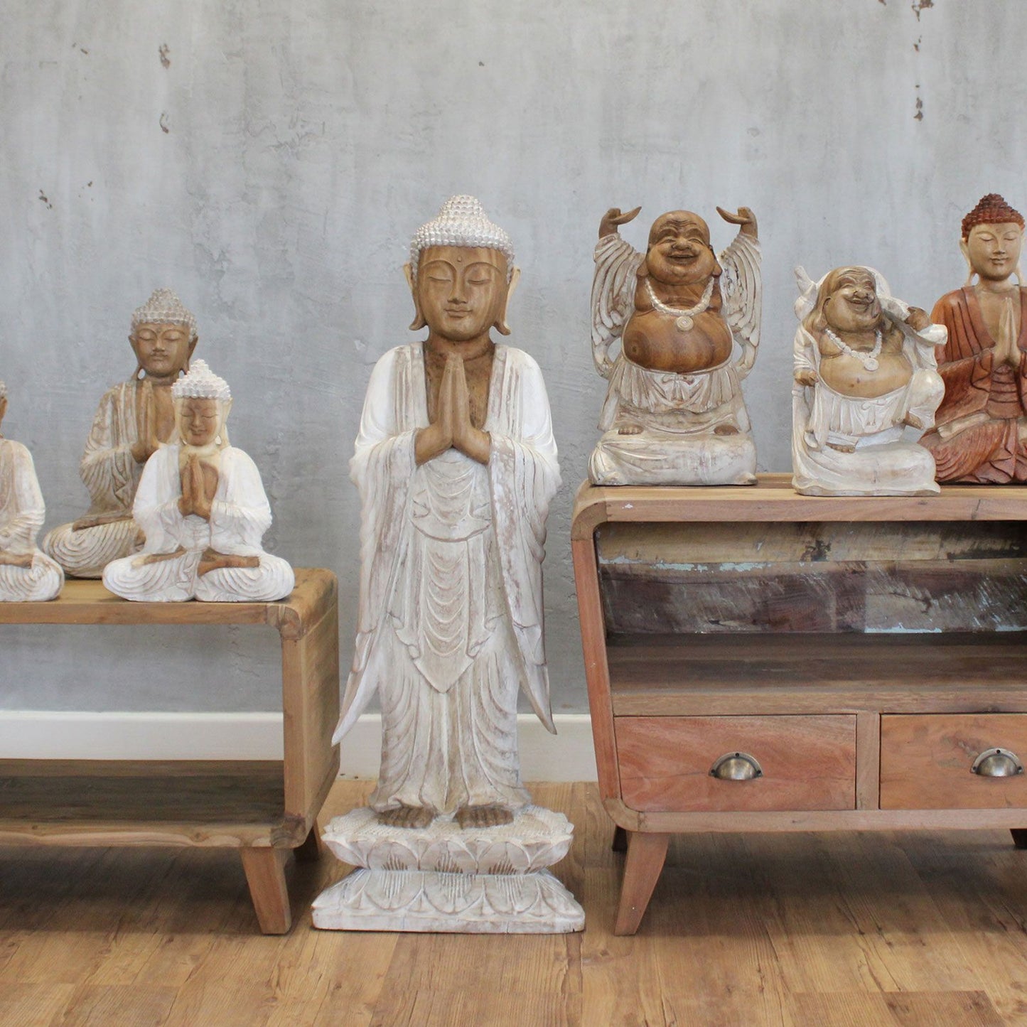 Buddha Statue Standing - Whitewash - 1m Welcome - Image buddha-statue-standing--whitewash--1m-welcome-hcbs-24