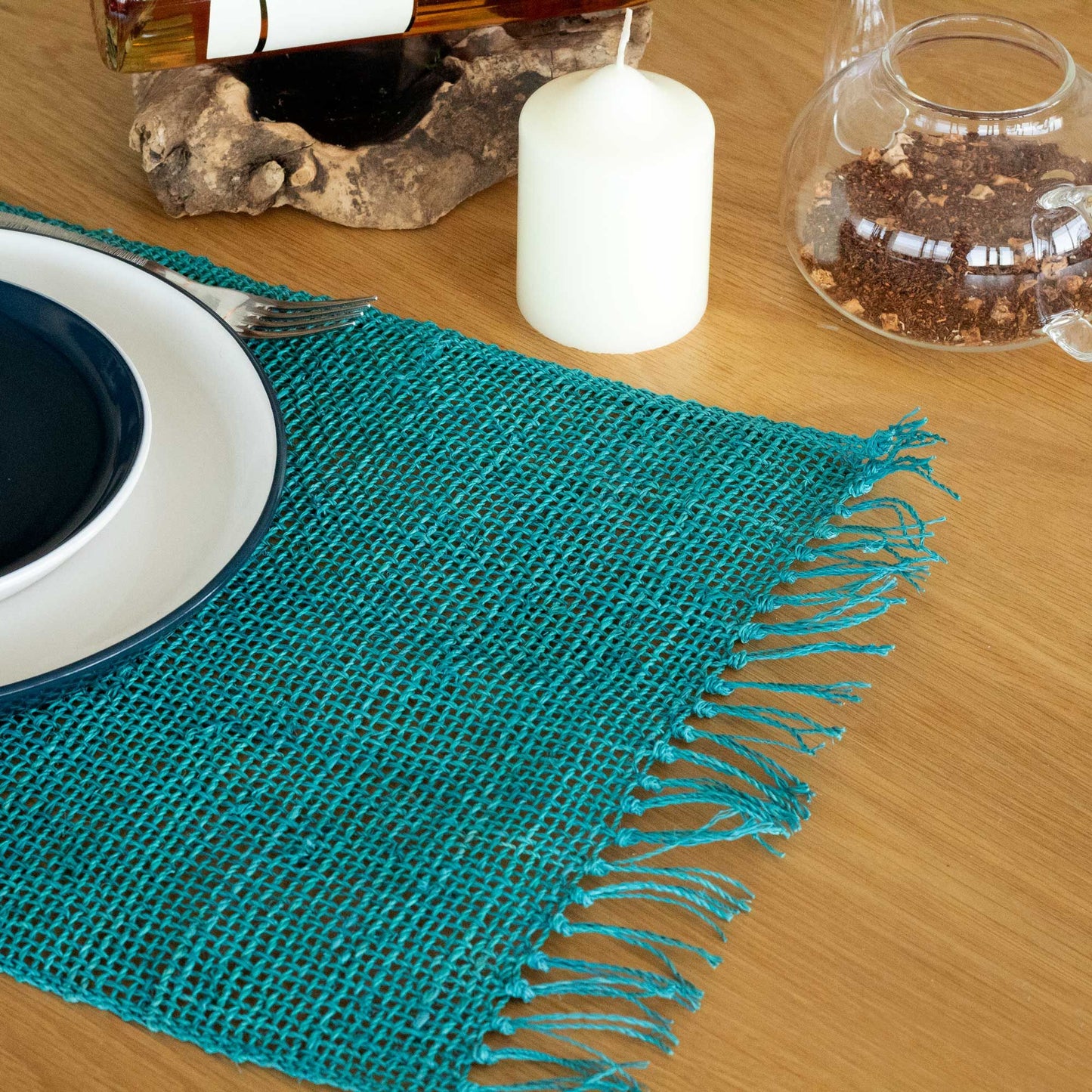 Seagrass Fringe Natural Placemat - Turquoise - Image seagrass-fringe-natural-placemat--turquoise-natpm-07