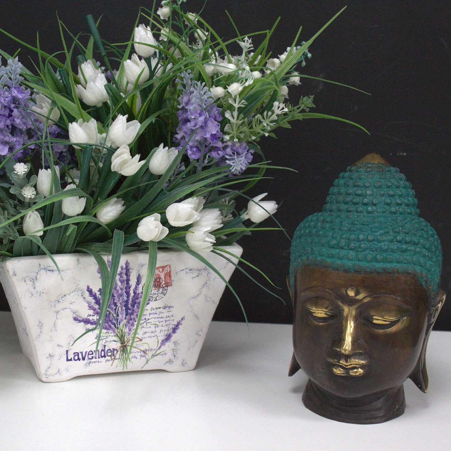 Large Classic Brass Buddha Head - Image large-classic-brass-buddha-head-bff-13