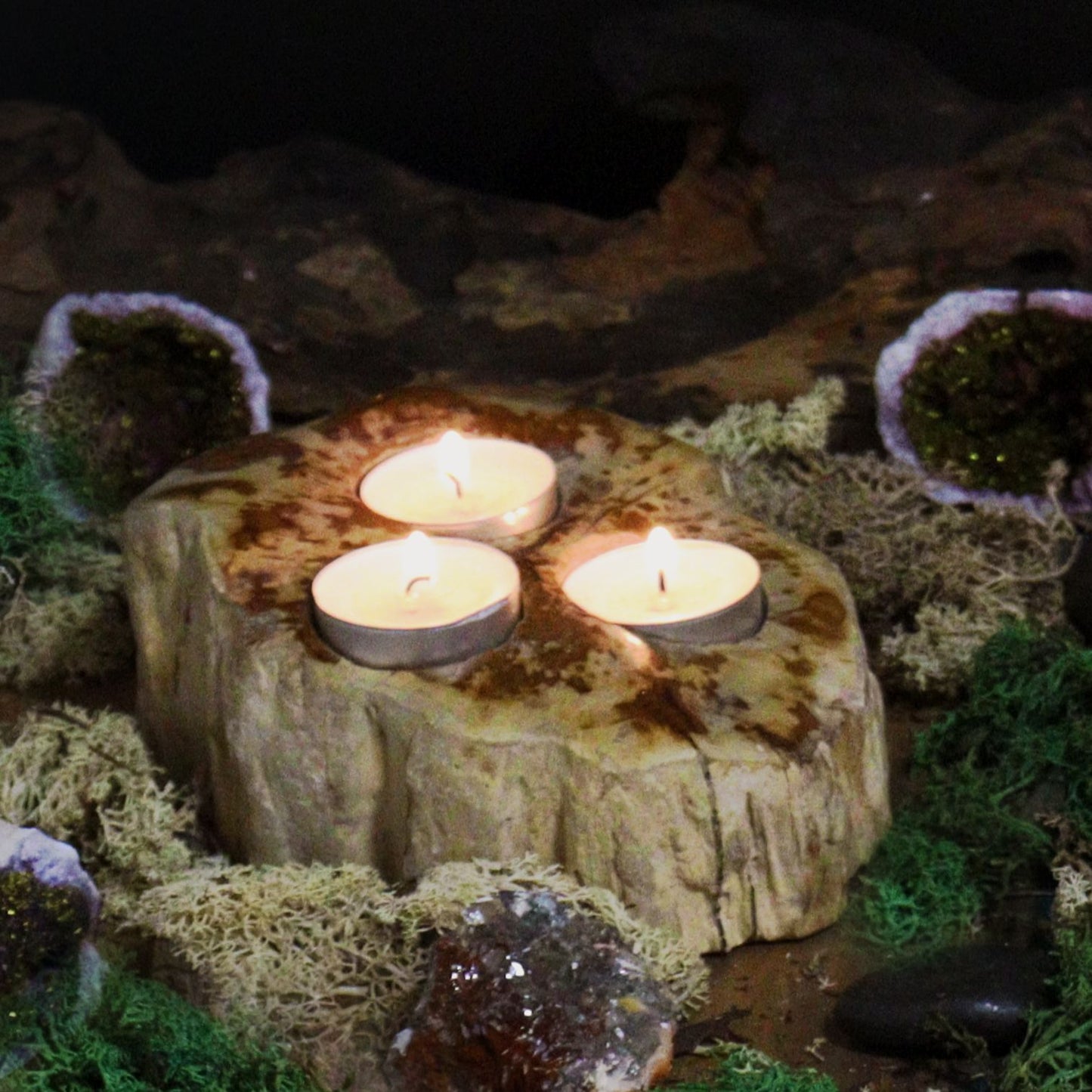 Petrified Wood Candle Holder - Triple - Image petrified-wood-candle-holder--triple-petw-04