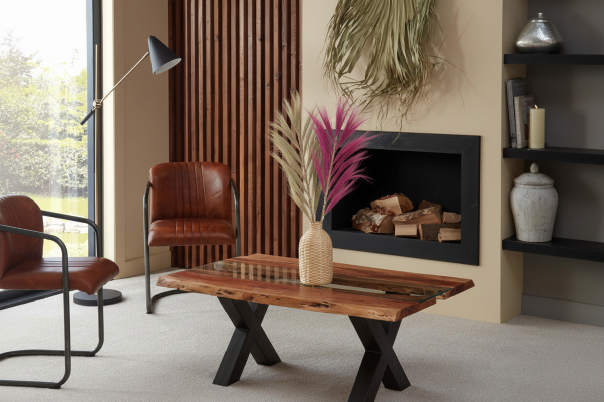 Dried sun palm leaf, natural blond and pink rayung grass stems in a woven rattan vase — premium dried flowers and botanical home décor — Xquisite By Design