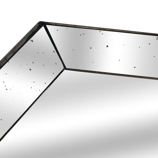 Astor Distressed Mirrored Square Tray W/Wooden Detailing Lge - Trays