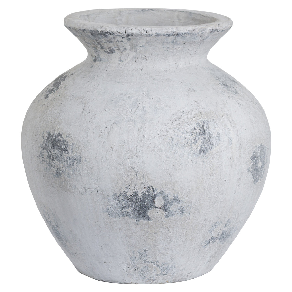 Downton Large Antique White Vase with a broad rounded body and flared rim