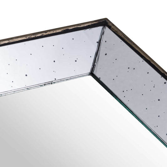 Astor Distressed Mirrored Square Tray W/Wooden Detailing Sml - Trays