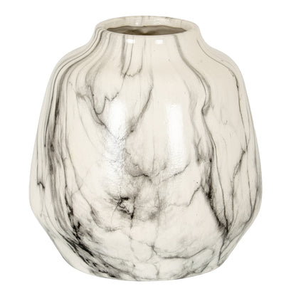 Cream marble-effect Olpe vase with grey veining and a rounded body