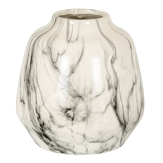 Cream marble-effect Olpe vase with grey veining and a rounded body