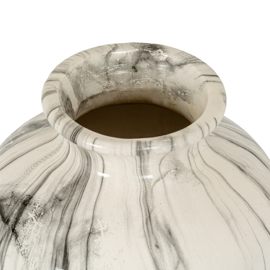 View into the flared opening of the cream and grey marble-effect Chours vase