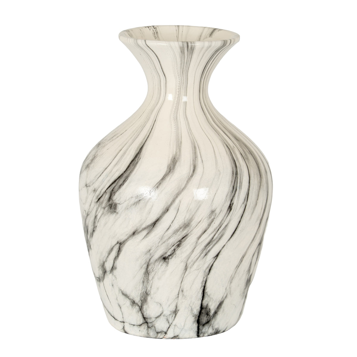 Tall cream marble-effect Ellipse vase with grey swirls, a narrow neck and flared rim