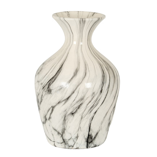 Tall cream marble-effect Ellipse vase with grey swirls, a narrow neck and flared rim