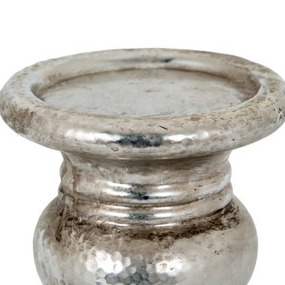 Silver Punch Faced Ceramic Large Candle Holder