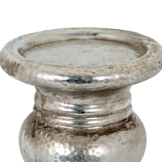 Silver Punch Faced Ceramic Large Candle Holder