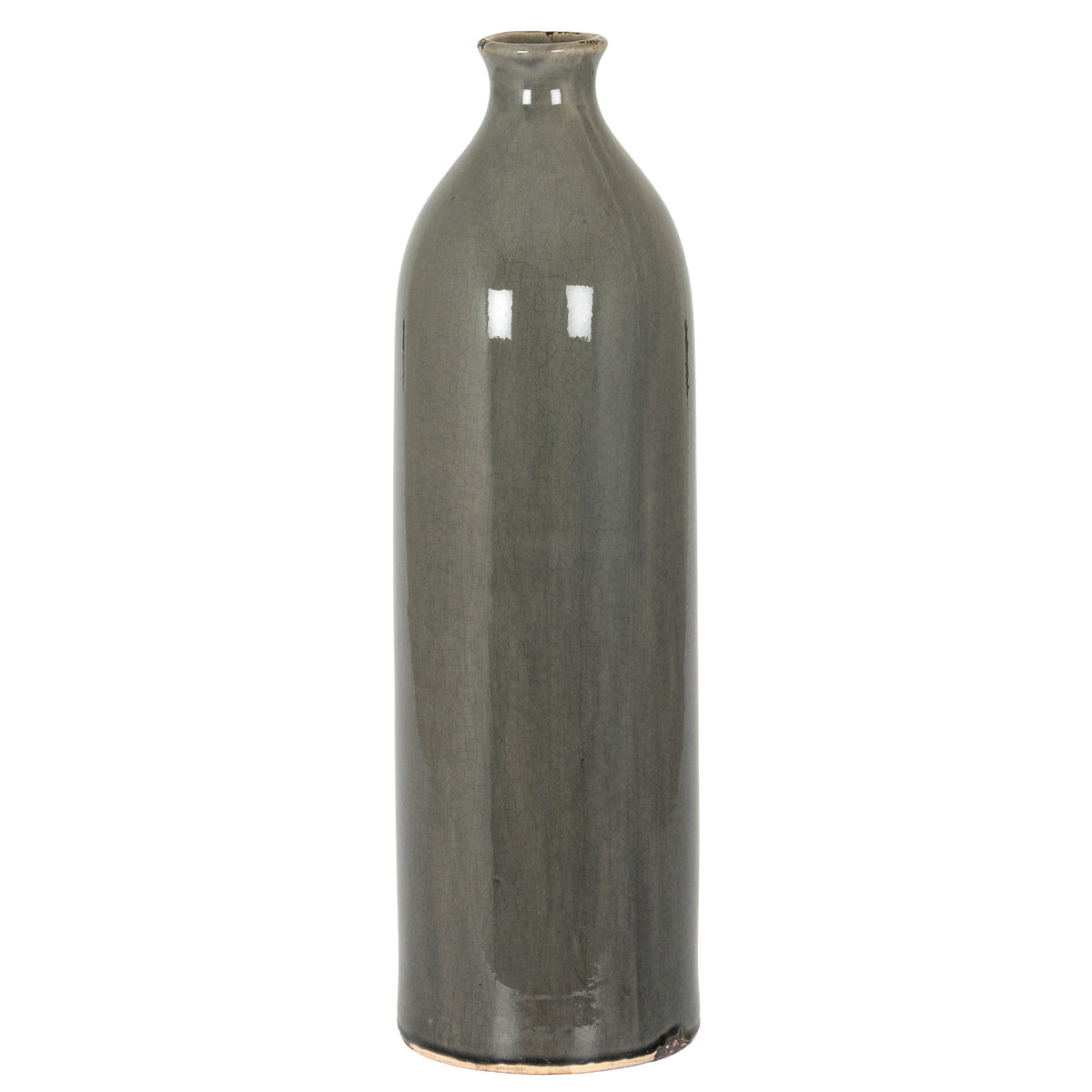 Garda Grey Glazed Gisela Vase with a tall slender bottle-shaped body and flared neck