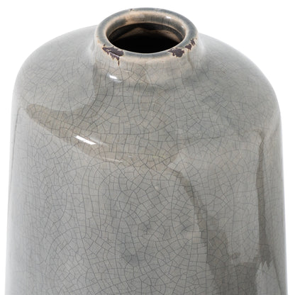 Close-up of the opening, rounded shoulders and grey crackle glaze on the Garda Liv Vase