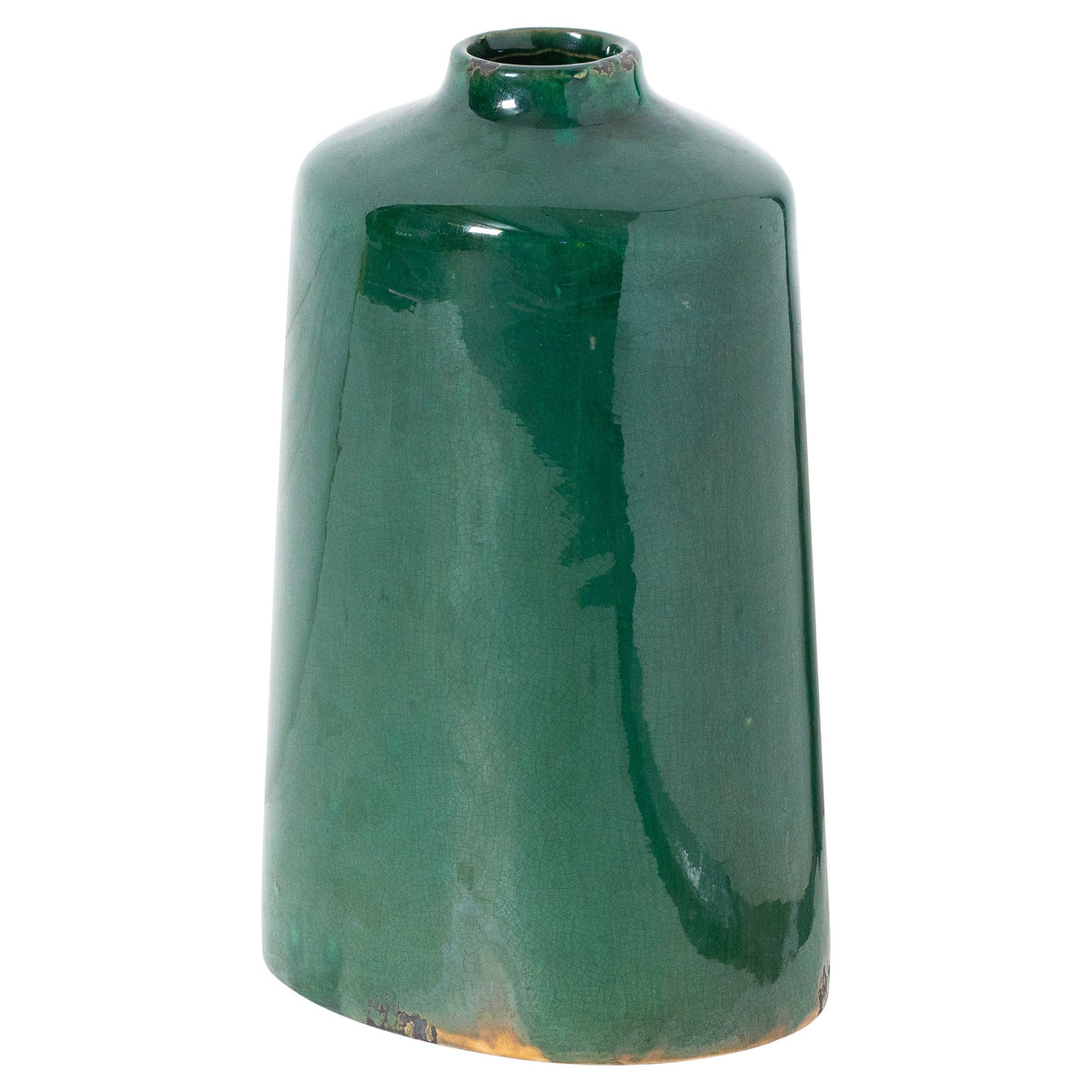 Garda Emerald Glazed Liv Vase with a green ceramic body, rounded shoulders and short neck