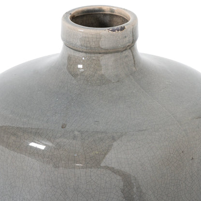 Close-up of the neck and grey crackle-glazed shoulders of the Garda Chive Vase