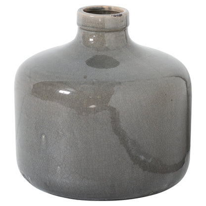 Garda Grey Glazed Chive Vase with a low rounded body, short neck and grey crackle glaze