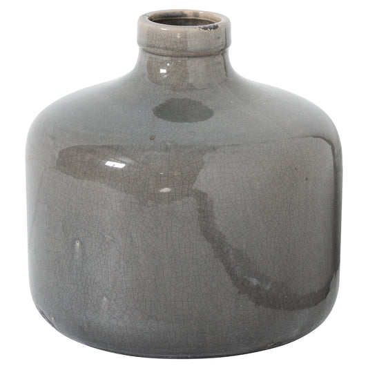Garda Grey Glazed Chive Vase with a low rounded body, short neck and grey crackle glaze