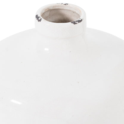 Close-up of the short neck and distressed rim of the white Garda Glazed Eve Vase