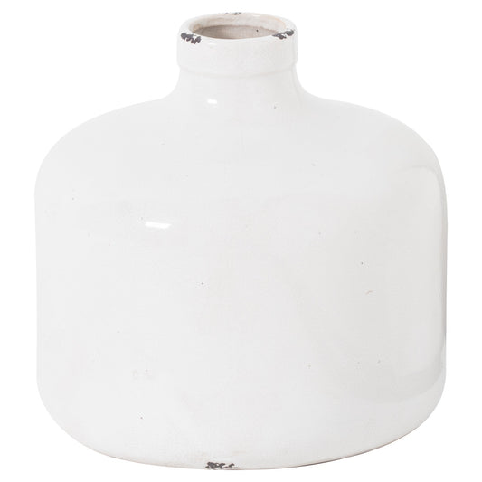 Garda Glazed Eve Vase with a broad white ceramic body, short neck and distressed accents