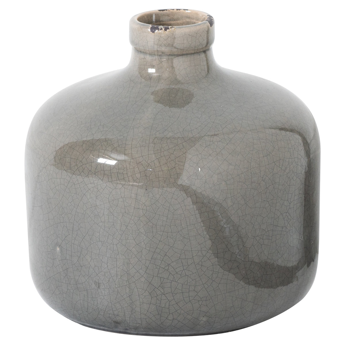 Garda Grey Glazed Eve Vase with rounded shoulders and a broad crackle-glazed ceramic body