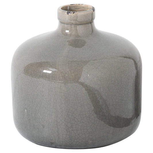 Garda Grey Glazed Eve Vase with rounded shoulders and a broad crackle-glazed ceramic body