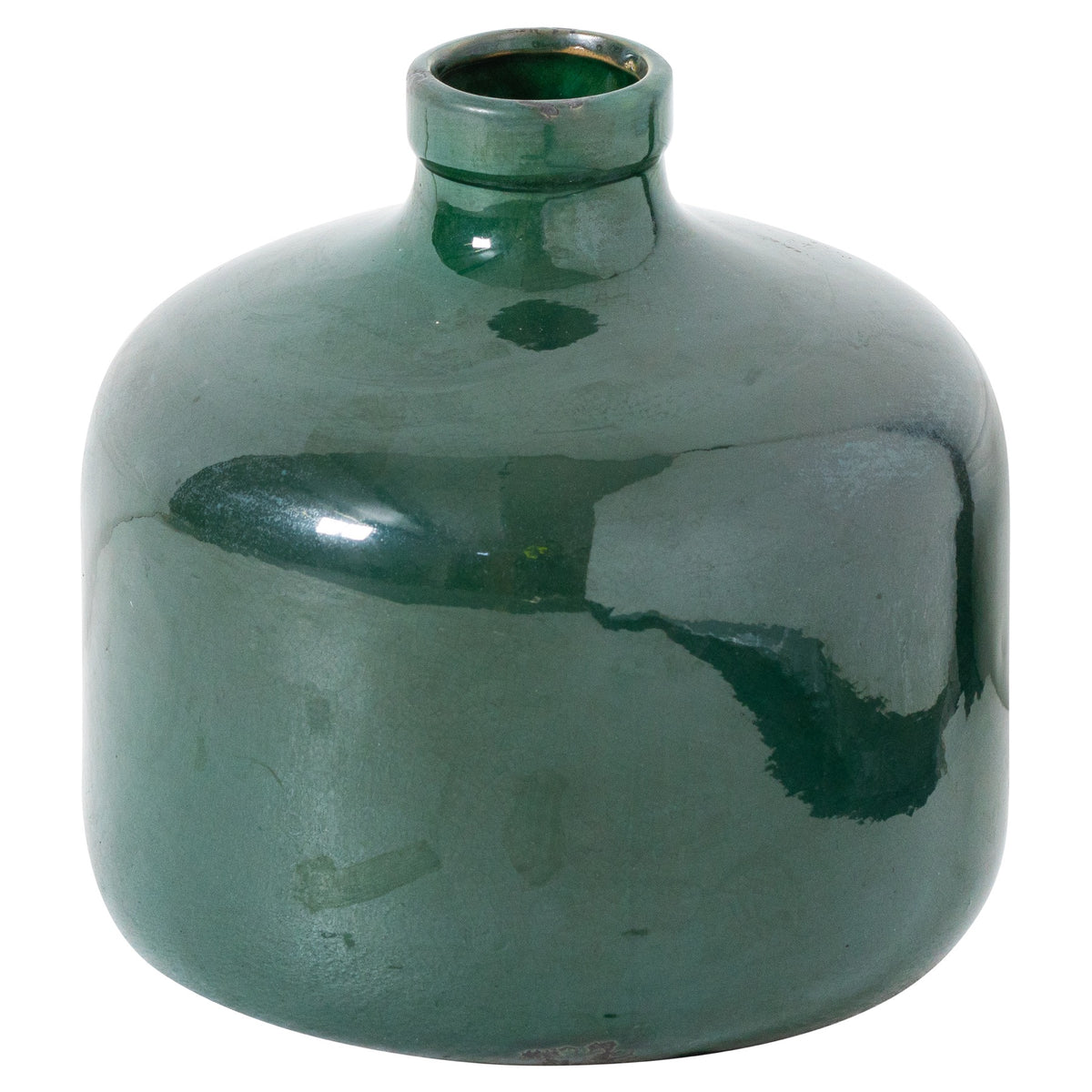 Garda Emerald Glazed Eve Vase with a broad green ceramic body and short narrow neck
