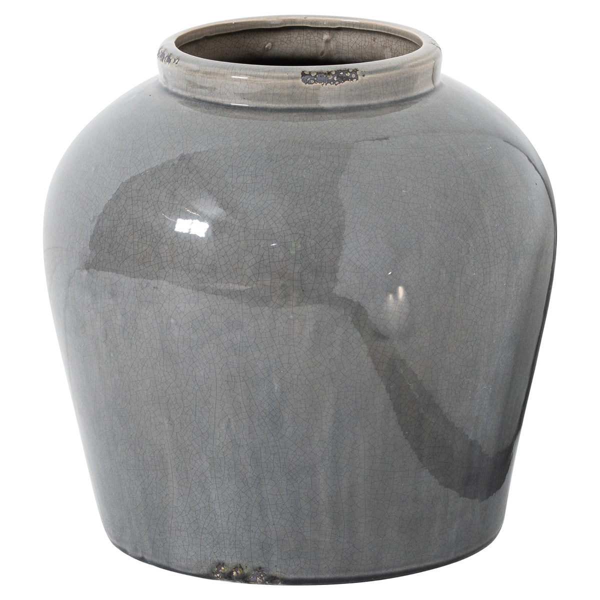 Garda Grey Glazed Juniper Vase with broad shoulders, a wide opening and tapered ceramic body