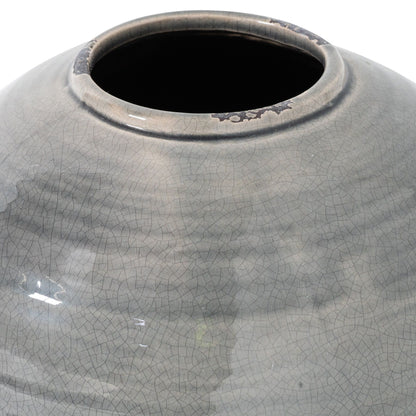 Close-up of the distressed rim and grey crackle-glazed shoulders of the Garda Tiber Vase