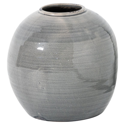 Garda Grey Glazed Tiber Vase with a rounded ceramic body and short circular opening