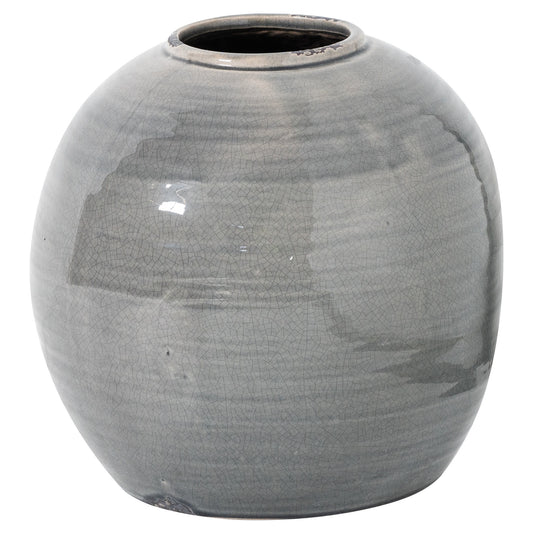 Garda Grey Glazed Tiber Vase with a rounded ceramic body and short circular opening