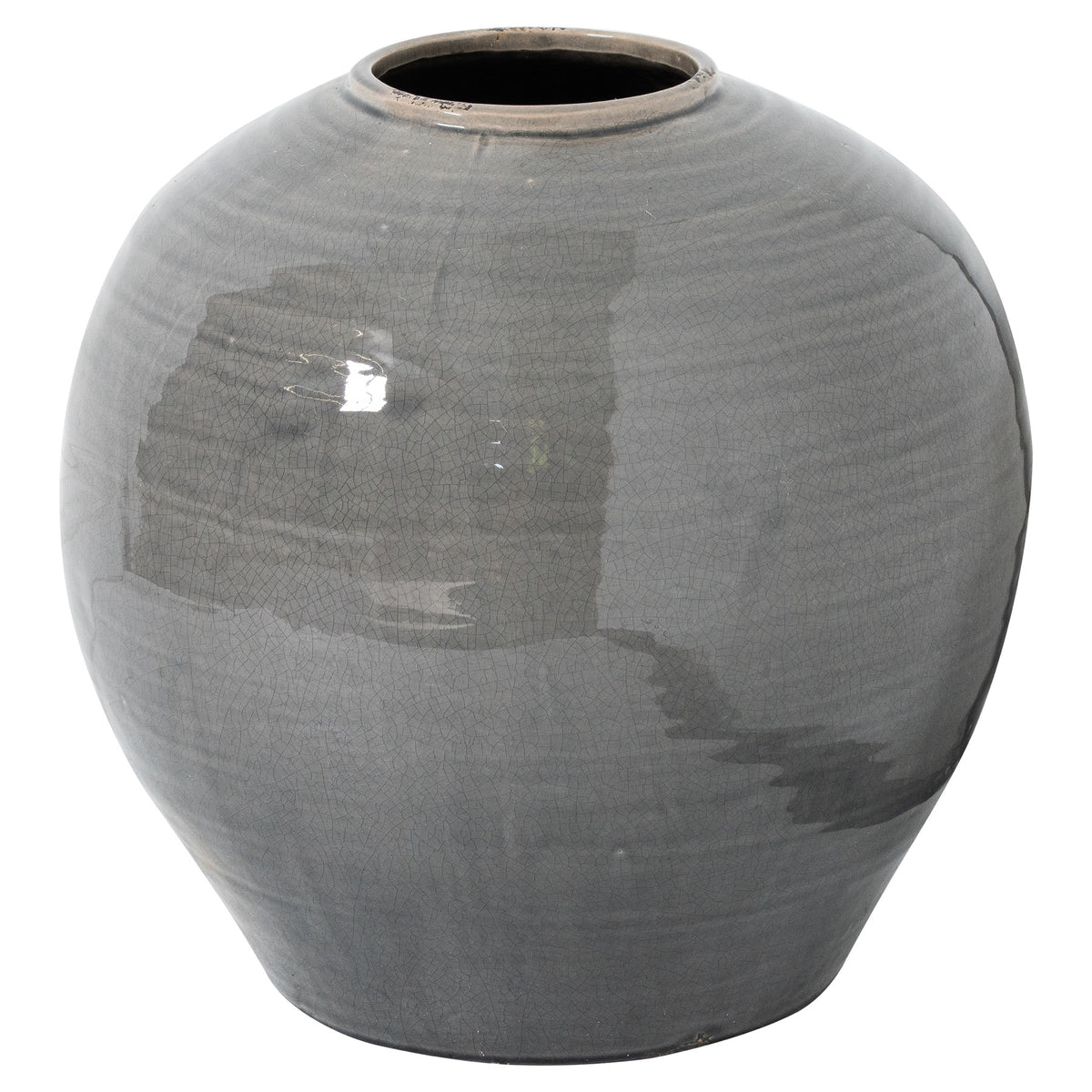 Garda Grey Glazed Regola Vase with a full rounded body and glossy grey ceramic finish
