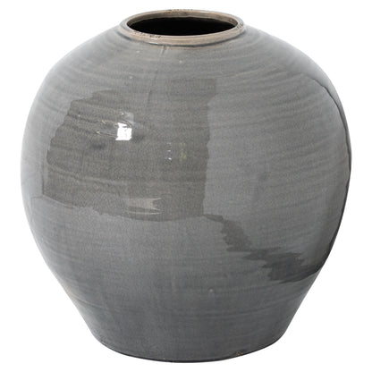 Garda Grey Glazed Regola Vase with a full rounded body and glossy grey ceramic finish